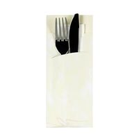 Pochette à couverts Papstar 520, 20 cm x 8,5 cm, crème, serviette blanche incluse, 33 x 33 cm, 2 plis.