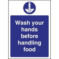 Vogue Hinweisschild "Wash your hands before handling food" Händewaschen bevor dem Umgang mit Lebensmitteln