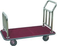 Chariot de transport de bagages, modèle plat, acier inoxydable tubulaire, tapis rouge