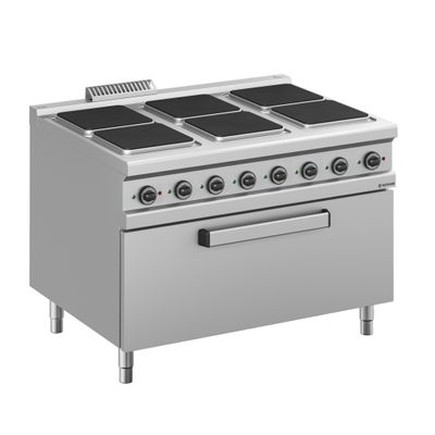 GastroHero Elektroherd Serie 600 – 4 Kochfelder (1,5 + 2,6 KW), Elektrobackofen Mit Grill (1,8 KW), 12,5 KW Gesamtleistung, Edelstahl, 400 V, Made In Italy