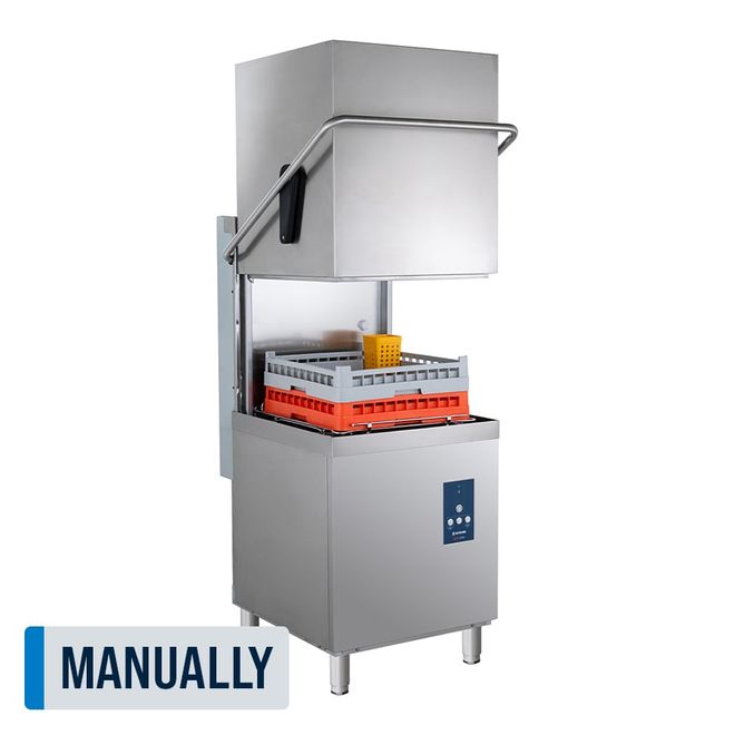 Lave-vaisselle à capot ECO 54 SLE 50x50 cm (dimensions du panier), avec doseur de détergent et de produit de rinçage, avec pompe de vidange & adoucisseur, Fabriqué en Europe, 400 Volt